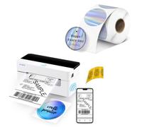 vretti WiFi Thermal Shipping Label Printer, Compatible with Android & Windows,99.99% Scan Success,3x Longer Lifespan,for Royal Mail/Vinted/Amazon,White,with 1 Roll Paper+1 Roll 50*50mm silver labels