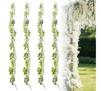 Vrexziy 4 Pack 24Ft Wisteria Artificial Flowers, Wisteria Hanging Flowers, Artificial White-Wisteria Vine Silk Flower Garland Suitable for Wedding Garden Home Party Decor(White)