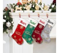 VRFASHION 1 Pack Personalized Christmas Stockings, 20" Large Custom Embroidered Name Flannelette Embossed Xmas Stockings, Christmas Fireplace Hanging Stocking, Christmas Decorations for Family Party