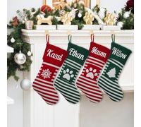 VRFASHION 1 Pcs Personalized Christmas Stockings with Name, 18" Large Embroidered Custom Name Family Striped Christmas Stockings, Fireplace Hanging Stockings, Christmas Decorations Holiday Party Decor
