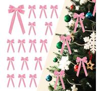 VRFASHION 16 pcs Pink Velvet Christmas Bows Decorations,Tiny Bow Ornaments for Christmas Trees,Tying Bows for Xmas Wreaths,Garland,Bells, Tree Decoration