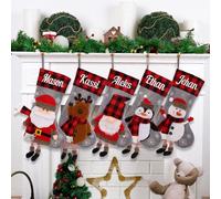 VRFASHION 3D Cartoon Personalized Christmas Stockings, 1 Pcs Large Custom Embroidered Name Grey Cartoon with Feet Xmas Stockings, Christmas Tree Family Decor Fireplace Hanging Stockings Decorations