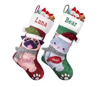 VRFASHION 3D Cat Dog Personalized Christmas Stockings, Large Custom Embroidered Pet Cat Dog Name Xmas Stockings, Holiday Christmas Party Family Decors Fireplace Hanging Stocking for Cat Dog 1 Pcs