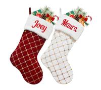 VRFASHION 5 PCS Personalized Christmas Stockings, Large Custom Embroidered Name Gold Sequin Check Xmas Stockings with Name, Fireplace Hanging Stocking Decorations, Christmas Decors for Party Family