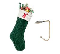 VRFASHION Christmas Stockings with Initials,Embroidered Xmas Stocking,18" Large Monogram Knitted Xmas Stocking,Christmas Party Fireplace Family Hanging Stocking Decoration 1Pcs Green-White Letter M