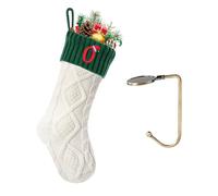 VRFASHION Christmas Stockings with Initials,Embroidered Xmas Stocking,18" Large Monogram Knitted Xmas Stocking,Christmas Party Fireplace Family Hanging Stocking Decoration 1 Pcs White-Green Letter O