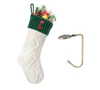 VRFASHION Christmas Stockings with Initials,Embroidered Xmas Stocking,18" Large Monogram Knitted Xmas Stocking,Christmas Party Fireplace Family Hanging Stocking Decoration 1 Pcs White-Green Letter L