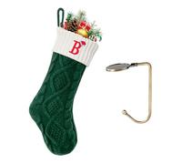 VRFASHION Christmas Stockings with Initials,Embroidered Xmas Stocking,18" Large Monogram Knitted Xmas Stocking,Christmas Party Fireplace Family Hanging Stocking Decoration 1Pcs Green-White Letter B