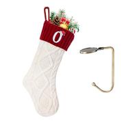 VRFASHION Christmas Stockings with Initials,Embroidered Xmas Stockings,18" Large Monogram Knitted Xmas Stocking,Christmas Party Fireplace Family Hanging Stocking Decorations 1Pcs White-Red Letter O