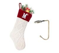 VRFASHION Christmas Stockings with Initials,Embroidered Xmas Stockings,18" Large Monogram Knitted Xmas Stocking,Christmas Party Fireplace Family Hanging Stocking Decorations 1Pcs White-Red Letter M