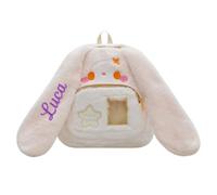 VRFASHION Custom Easter Bunny Ear Backpack for Teen, Cute Bag With Embroidered Name for Travel Work,With Bunny Ear, White