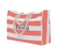 VRFASHION Customized Beach Bag With Embroidered Name,Personalized Striped Tote Bag,Waterproof Sandproof Vacation Essentials, Orange, One Size