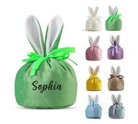 VRFASHION Large Personalized Green Easter Bunny Velvet Gift Bags Drawstring Bags With Rabbit Ear Easter Candy Goodie Bags Bunny Ear Party Favors Bag for Kids Easter Birthday(1Pcs)