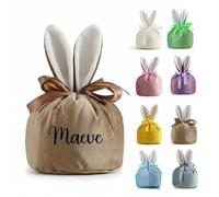 VRFASHION Large Personalized Khaki Easter Bunny Velvet Gift Bags Drawstring Bags With Rabbit Ear Easter Candy Goodie Bags Bunny Ear Party Favors Bag for Kids Easter Birthday(1Pcs)