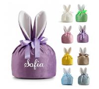 VRFASHION Large Personalized Purple Easter Bunny Velvet Gift Bags Drawstring Bags With Rabbit Ear Easter Candy Goodie Bags Bunny Ear Party Favors Bag for Kids Easter Birthday(1Pcs)