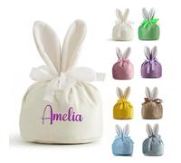 VRFASHION Large Personalized White Easter Bunny Velvet Gift Bags Drawstring Bags With Rabbit Ear Easter Candy Goodie Bags Bunny Ear Party Favors Bag for Kids Easter Birthday(1Pcs)
