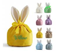 VRFASHION Large Personalized Yellow Easter Bunny Velvet Gift Bags Drawstring Bags With Rabbit Ear Easter Candy Goodie Bags Bunny Ear Party Favors Bag for Kids Easter Birthday(1Pcs)