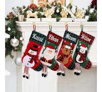 VRFASHION Personalized Christmas Stockings, 3 Pcs Large Custom Embroidered Name Xmas Stockings, 3D Cartoon with Feet Xmas Stockings for Kids, Christmas Tree Family Fireplace Hanging Stockings Decor