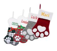 VRFASHION Personalized Pet Christmas Stockings for Cat Dog, Custom Embroidered Pet Cat Dog Name Pet Paw or Bone Shape Xmas Stockings, 1 Pcs Christmas Party Family Decors Fireplace Hanging Stocking