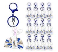 VRHGL Cheer Pom Pom Keychain Cheerleader Gifts, 12PCS Write Your Name or Slogan Blank Cheerleading Keyring Charm for Teen Cheerleading Sports Accessory,Blue & Gold