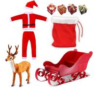 VRHGL Christmas Elf Accessories - 10Pcs eLF on The Shelf Props Include E lf Christmas Outfit,Sledge, Reindeer,Gift Bag, Gifts Boxes,Xmas Elf Clothes and Accessories Gift for Kids, Reindeer