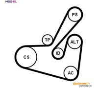 ContiTech V-ribbed Belt Set 6PK1750K1 - with tensioner pulley - Renault Clio/Kangoo Rapid 1.6L