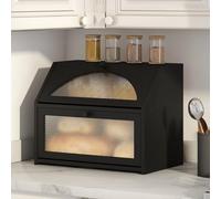 Vriccc Bread Box, Bamboo Wood Bread Box for Kitchen Counter, Double-layer Bread Storage Bin, Acrylic glass with Diamond Patterns (Black, Large)