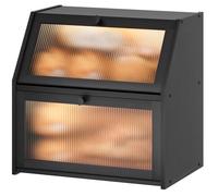 Vriccc Extra Large Black Bread Box for Kitchen Counter, Large Bamboo Wood Double Layer Bread Box, Wooden Bread Storage Capacity