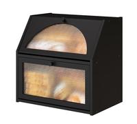 Vriccc Extra Large Bread Box for Kitchen Counter, Bamboo Wood Double Layer Bread Box for Kitchen Counter, Wooden Capacity Bread Storage Bin,Black