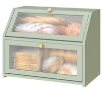 Vriccc Green Bread Box for Kitchen Counter, Large Bamboo Wood Double Layer Bread Box, Wooden Bread Storage Capacity
