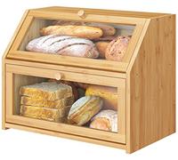 Vriccc Large Bread Box,Bamboo Wood for Kitchen Counter, Corner Bread Box, Large Capacity Bread Storage Bin