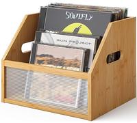 Vriccc Vinyl Record Storage Box, Bamboo Wood Record Holder Storage, Magazine Book Album Display Rack, Stylish Desktop File Sorter Organizer for Home Office