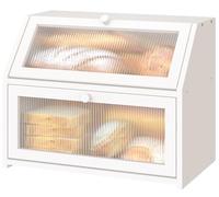 Vriccc White Bread Box for Kitchen Counter, Large Bamboo Wood Double Layer Bread Box, Wooden Bread Storage Capacity