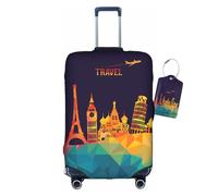 Vridoyt Luggage Covers and Luggage Tags Tsa Approved, Elastic Washable Fashionable Anti-Scratch Protector, Birthday Gifts for Men Women, White, S, World Colorful Tourist Attractions