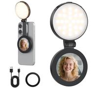 VRIG Magnetic Selfie Light for iPhone, Stretchable - 180° Flips - Stepless Adjustment of Color Temperature & Brightness, LED Video Light with Mirror for Selfies, Vlogging, Video Conference (Black)