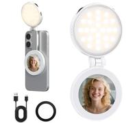 VRIG Magnetic Selfie Light for iPhone, Stretchable - 180° Flips - Stepless Adjustment of Color Temperature & Brightness, LED Video Light with Mirror for Selfies, Vlogging, Video Conference (White)