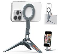 VRIG MG-34 Magnetic Pocket Phone Tripod, Foldable Aluminium Cell Phone Stand with 1/4'' Screw Hole, Cold Shoe Mount and Hook, Compatible with iPhone 16/15/14/13/12 All Series