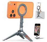 VRIG MG-34 Magnetic Pocket Phone Tripod, Foldable Aluminium Cell Phone Stand with 1/4'' Screw Hole, Cold Shoe Mount and Hook, Compatible with iPhone 16/15/14/13/12 All Series
