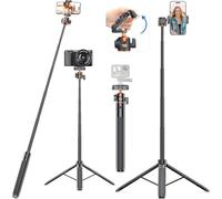 VRIG TP16 Camera Tripod, 55 inch Extendable Phone Selfie Stick Camera Tripod Stand with 2 in 1 Phone Clip, 5 Levels Adjustment 360° Ball Head Loads Up for Pocket 3 Insta360 X5 iPhone Sony Canon