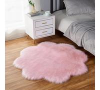 VRILU Plum Rug Faux Fur Rug Kawaii Fuzzy Rug Alfombras para Habitacion Irregular Shaped Rug Cute Area Rug for Bedroom Living Room Flower Shaped Shaggy Rug 31.5"x 31.5" (Light Pink)