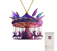 Vriusi Fairy Art Window Pendant, Merry-go-round Ornament, Purple Winged Carousel Acrylic Home Decor Pendant, Colorful Lights Merry-go-round Pendant, Sturdy Wooden Horse Decorative Pendant