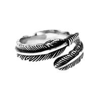Vrivreii Feather Ring, Wrap-Around Band with Detailed Textured Lines | Stainless Steel, Overlapping Ends, Quill Tip Detail, Dark Antiqued Recesses, Polished Ridges, Boho Style, Casual Daily Wear