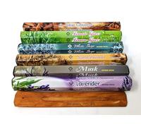 VRIYA Incense Sticks Set of 6 Scents - Lavender, Musk, Sandalwood, White Sage, Lemongrass, Cinnamon - 120 Sticks Total with JRose Incense Burner - Long Burning