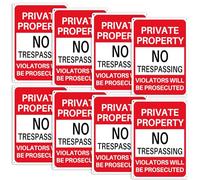 Vrizminfly 8 Pack 10 x 7 Inch Private Property No Trespassing Sign Large Violators Will Be Prosecuted Aluminum Reflective Red Metal Grade,Weather Resistant, Waterproof, Easy to Install