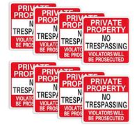 Vrizminfly 8 Pack 12 x 12 Inch Private Property No Trespassing Sign Large Violators Will Be Prosecuted Aluminum Reflective Red Metal Grade,Weather Resistant, Waterproof, Easy to Install