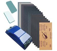 VRKET 3-in-1 Wet Dry Sandpaper Set,48 Sheets of 80 to 3000 Grit Sand Paper,1 Sandpaper Holder and 2 Sponges Sanding Block for Wood Furniture Finishing Metal Automotive Sanding Polish