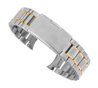 VRKRTVBLB Stainless Steel Curved Ends Watch Band 18-25mm Metal Folding Buckle Strap Men Women Universal Bracelet Accessories(Silver gold,18mm)