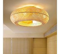 VRODNSD Retro Bamboo and Rattan Ceiling Fan Bamboo 220v Frequency Conversion Chandelier Bedroom Restaurant Ceiling Bird Cage Chandelier Rattan Cage Invisible Ceiling Fan Fan Lamp