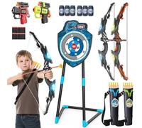 VROGTIK Kids LED Standing Archery Set with Bow & Arrows - Outdoor Sports Toy Gift for Boys & Girls Ages 4-12, Safe & Fun Target Practice Game, Blue/Green