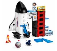 VROGTIK Space Magnetic Tiles for Kids, 30 Piece STEM Magnetic Building Blocks Set, Rocket Ship Space Station Educational Construction Toy with Astronaut Figure for Boys Girls Ages 3-8